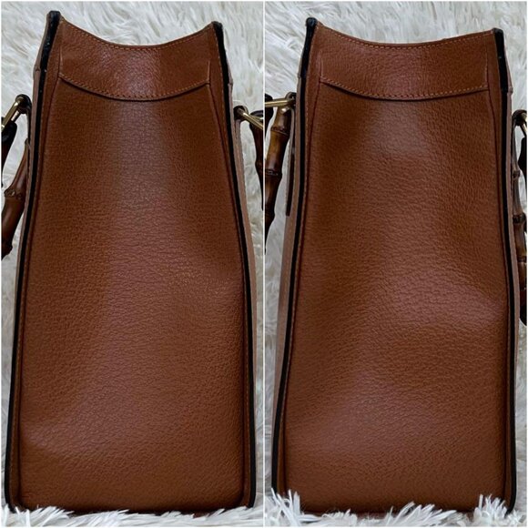 GUCCI VINTAGE DIANA LEATHER BAMBOO TOTE BAG - Picture 4 of 12